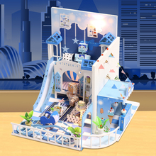 Romantic Blue Doll House DIY 3D Miniatures Dollhouse Furniture Kit Toys Children Mini Prince Wooden House Assemble Toys For Kids 2024 - buy cheap