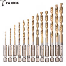 PW TOOLS 13Pcs/Set HSS Titanium Coated Woodworking Drill Bit Sets High Speed Steel 1.5-6.5mm Drill with 1/4 Hex Shank 2024 - buy cheap