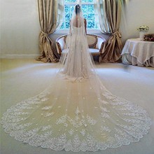 2016 new hot In stock 3 meters Lace bridal veil length veils white / ivory border with comb wedding accessories voile mariage 2024 - buy cheap