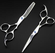 Tesoura de cabelo profissional, 6 polegadas, aço japonês 440c 9cr13, para corte de barbeiro, conjunto para cabeleireiro, frete grátis 2024 - compre barato