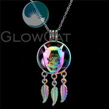 C922 Rainbow Devil Dream Catcher Devil Beads Cage Essential Oil Diffuser Stone Pearl Cage Locket Necklace 2024 - buy cheap