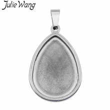 Julie Wang 1PCS Stainless Steel Teardrop Bezel Base Settings Fit 25*18mm Cabochon Pendant Bracelet Jewelry Making Accessory 2024 - buy cheap
