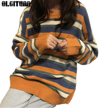 Nuevo 2018 otoño e invierno coreano contraste de rayas con color suelto estilo perezoso Pullover mujeres suéter 2024 - compra barato