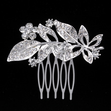 TREAZY Pretty Leaf Flower Crystal Bridal Hair Combs Sparkling Silver Plated Hairpins for Women Wedding Hair Accessories 2024 - buy cheap