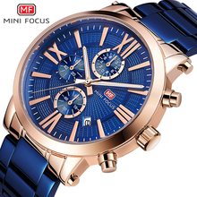 Reloj de pulsera para hombre MINIFOCUS, reloj de cuarzo de lujo a la moda, reloj deportivo de acero inoxidable resistente al agua para hombre, reloj azul para hombre 2024 - compra barato