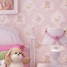Papel de parede infantil urso de pelúcia, rolo de papel de parede colorido em pó azul para decoração de casa e quarto de bebê, menina com relevo 2024 - compre barato
