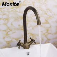 Monite 360 giratorio de latón antiguo doble asas lavabo grifo girar grifo de baño fregadero mezclador grifo 2024 - compra barato