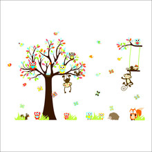 Encantadores monkeys árvore adesivos de parede para crianças sala de decoração para casa animais parede 1212. Decalques da arte da parede dos desenhos animados PVC 3.0 2024 - compre barato