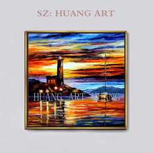 Modern Beautiful Sunset Ship Sea Sailboat Knife Oil Painting on Canvas Handmade Wall Picture for Living Room Bedroom Wall Decor 2024 - buy cheap