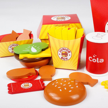 Juego de cena Deluxe de madera para comida rápida para niños, 26 piezas, hamburguesa, patatas fritas, Cola y pepitas de pescado, juego de simulación 2024 - compra barato