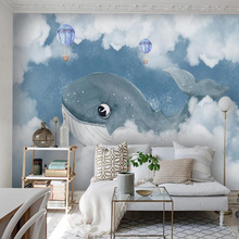 Papel de parede 3d personalizado para decoração, moderna parede enrugada pintada à mão para quarto das crianças baleias amor do mar quarto fundo parede 2024 - compre barato