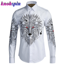High quality Business male Dress Shirts 2019 New Long sleeve Slim Printed men shirt 80% Cotton Casual Camisas masculina Big size 2024 - buy cheap