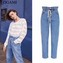 LOGAMI Alta Cordão Cintura Jeans Reta Mulher Primavera Verão Ocasional das Calças de Brim Das Mulheres Soltas Boyfriend Jeans Mujer 2024 - compre barato