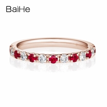 BAIHE-anillo de oro rosa de 14 quilates para mujer, sortija de boda con diamantes naturales 100% genuinos, corte redondo, Certificado H/SI, 0,18 CT 2024 - compra barato