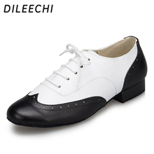 DILEECHI Male genuine leather Latin dance shoes soft outsole 2.5cm black and white real leather Ballroom dancing shoes 2024 - buy cheap