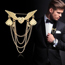 Metal Heart Wings Gold Brooches Vintage Tassel Multi-layer Chain Collar Lapel Pin Suit Brooch Pins Buckle Women Men Accessories 2024 - buy cheap
