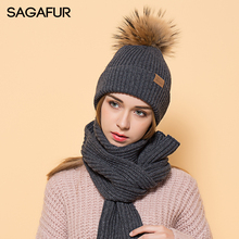 Winter Warm Hats Scarf Sets Solid Beanies For Girls Fashion Soft Fur Pompoms Women's Hat Female Scarf Beanies With Leather Label 2024 - buy cheap