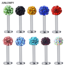 Junlowpy anel labret de 16g, brincos aço inoxidável tragus, bola de discoteca, barra helix, piercing de corpo, joias, anel 50 peças 2024 - compre barato