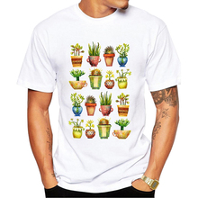 TEEHUB 2019 Fashion Succulents All in A Row Design Men T-Shirt Short Sleeve Green Plants Printed Tshirts Casual Tops Summer Tees 2024 - buy cheap