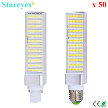 Free Shipping 50 pcs G24 G23 E27 12W SMD 5050 60 LED PL Corn Bulb LED Light 930LM LED transverse inserted light 85-265V 2024 - buy cheap