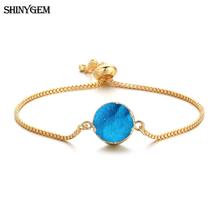 Shinygem moda druzy cristal charme pulseiras redondas natural pedra sorte pulseira de ouro corrente birthstone amor pulseiras para mulher 2024 - compre barato