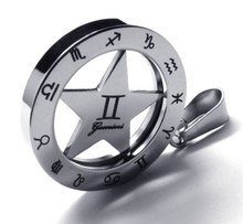Vintage 316L Stainless Steel 25MM Round Circle Star 12 Zodiac Gemini Pendant necklace Jewelry with bead chains 2024 - buy cheap