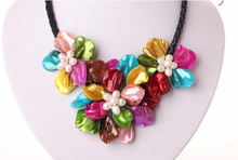 Factory Wholesale price Women Gift word classic pink blue white baroque pearl multicolor shell flower leather necklace 2024 - buy cheap