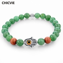 CHICVIE Green Natural Stone Bead Evil Eye Bracelets For Women Men Vintage Silver Jewelry Making Faith Bracelet Femme SBR150250 2024 - buy cheap