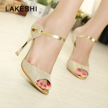 LAKESHI Summer Women Pumps Small Heels Wedding Shoes Gold Silver Stiletto High Heels Peep Toe Women Heel Sandals Ladies Shoes 2024 - buy cheap
