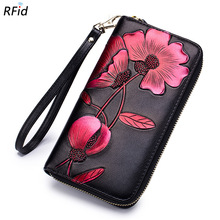 Women's Elegant Black Color Genuine Leather Hand Clutch Bag Female Redbud Pattern Versatile Wallet Cell Phone Bag Coin Purse 2024 - buy cheap