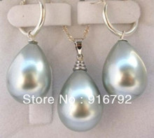 Envío Gratis ***** 14*16mm conjunto de pendientes colgantes de perlas de concha de Mar del Sur blanco gris 2024 - compra barato