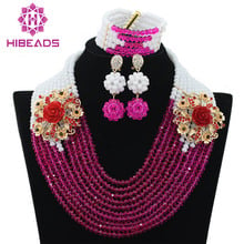 White Fuchsia Pink African Beads Jewelry Set Nigerian Wedding Crystal Bridal Necklace Bracelet Earrings Set Free Shipping WB762 2024 - buy cheap