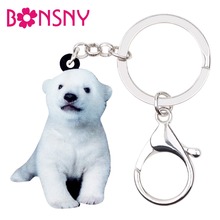 Bonsny Acrylic Smile Baby Polar Bear Key Chains Keychain Rings Cute Arctic Animal Jewelry For Women Girls Teens Handbag Charms 2024 - buy cheap