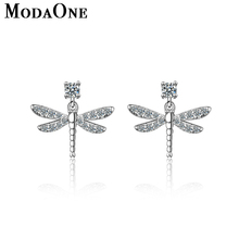 ModaOne Zircon Dragonfly 925 Sterling Silver Stud Earring For Women Korean Fashion Jewelry Aretes De Mujer Brincos Oorbellen 2024 - buy cheap