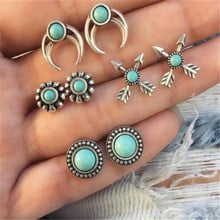 Trendy Vintage Crystal Bohemian Earrings Set Arrow circle Ear Stud Earrings for Women Boucle Jewelry 4pair/set Extendy brincos 2024 - buy cheap