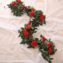 Rosas artificiales colgantes, 240CM, decoración de pared de boda 2024 - compra barato