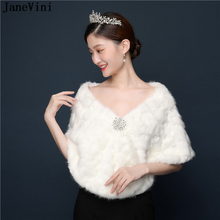 JaneVini 2019 moda marfil nupcial Faux Fur chales y chales para la boda capas de fiesta chaquetas mujeres Invierno Caliente abrigos Bont Bolero 2024 - compra barato