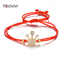 Neovivi Trendy Women Bracelet Micro Pave White CZ Crown Charm Bead Braiding Rope Bracelets for Couple Jewelry DIY Pulseras Gift 2024 - buy cheap