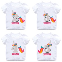 Girls Birthday Unicorn Number 1-9 Bow Cute Print T Shirt Baby Summer White T-shirt Kids Funny Birthday Present Clothes,ooo2431 2024 - buy cheap