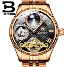 BINGER-reloj con diseño de la serie de lujo para hombre, cronógrafo automático con caja dorada rosa, Tourbillion, pantalla de diamante 2024 - compra barato