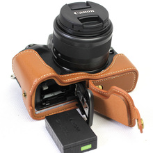 Funda de cuero genuino para cámara Canon EOS M5, bolsa de almacenamiento con apertura inferior, color negro/marrón/café 2024 - compra barato