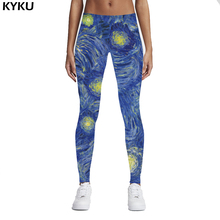 Calças leggings van gogh para mulheres, calças da moda com estampa 3d de galaxy estrelada, com pintura azul brilhantes, sexy 2024 - compre barato