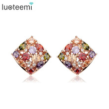LUOTEEMI Hot Sell Luxury Stud Brincos Colorful Earrings Zircon Stone Rose Gold-Color Earrings for Women Engagement Jewelry 2024 - buy cheap