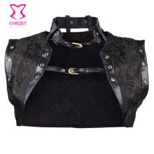 Black Faux Leather Collared Top With Buckled Women Gothic Corset Steampunk Jacket Coat Burlesque Outfits 2024 - buy cheap