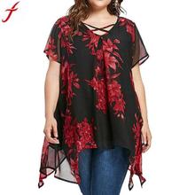 Blusa de gasa doble con estampado Floral para verano, camisa entrecruzado frontal de manga corta para mujer, 5xl talla grande, 2019 2024 - compra barato