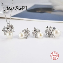 [MeiBaPJ]Fashion Personality Simple AAA Zircon Floret Set S925 Silver Earrings & Necklace & Ring Fine Jewelry Sets For Women 2024 - buy cheap