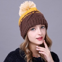 Women's Knitted Pompom Hat Female Autumn Winter Knitted Cap Students Warm Woolen Caps Hair Ball and Warm Ear Cap  B-8644 2024 - buy cheap
