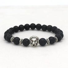 Silver Color Lion Head Men Bracelet Natural Matte Volcano Lava Stone White Turquoises Beads Charm Bracelets Male Jewelry Gift 2024 - buy cheap