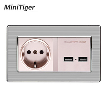 Minitiger-enchufe de pared estándar de la UE inteligente para el hogar, puerto de carga de inducción inteligente con USB Dual para móvil, Panel de acero inoxidable de 5V 2.1A 2024 - compra barato
