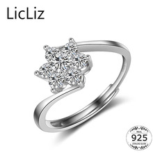 LicLiz 925 Sterling Silver CZ Crystal Flower Rings Floral Ring for Women Adjustable Open Cuff Six Petal Bypass Ring Band LR0346A 2024 - buy cheap